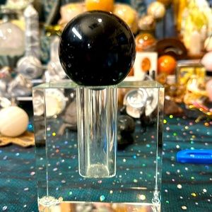 Natural black  obsidian sphere 62 mm 318 g .  inner strength and resilience.